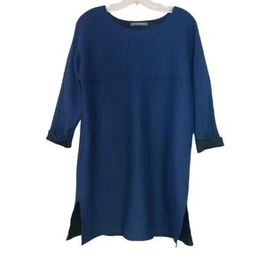 Tahari | Women's Navy/Black Tunic Scoopneck Sweater (Size Large)